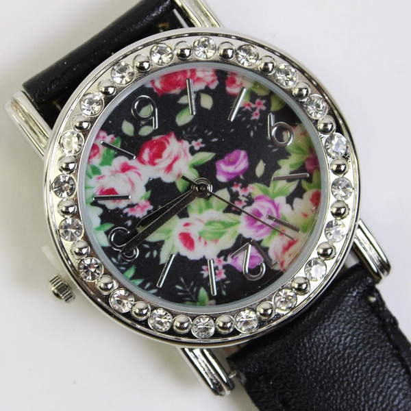 Toni Women's Crystal Wristwatch Rhinestone and Floral Details