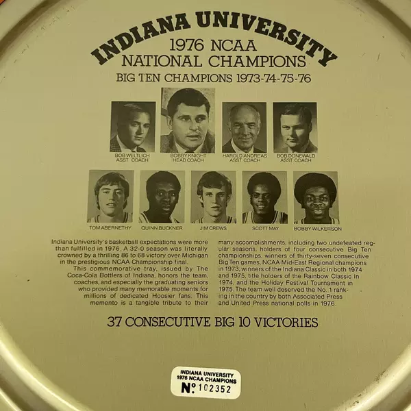 Vintage 1976 Indiana University NCAA Champions Coca-Cola Tin Tray