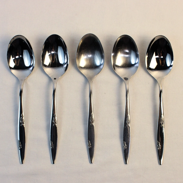 Lot Of 5 Oneida Silver Rose Duet (Stainless) Flatware Soup Spoons 7" Long