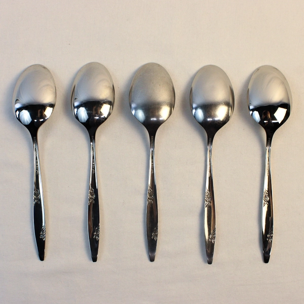 Lot Of 5 Oneida Silver Rose Duet (Stainless) Flatware Soup Spoons 7" Long