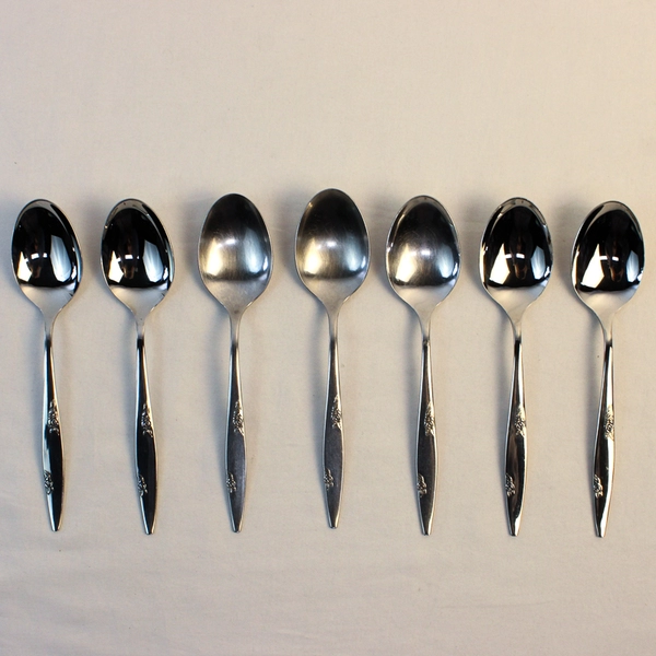 Lot Of 7 Oneida Silver Rose Duet (Stainless) Flatware Soup Spoons 7" Long