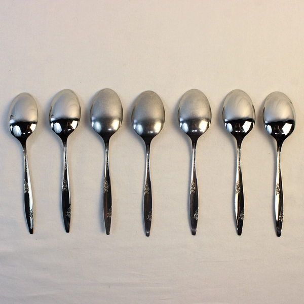 Lot Of 7 Oneida Silver Rose Duet (Stainless) Flatware Soup Spoons 7" Long