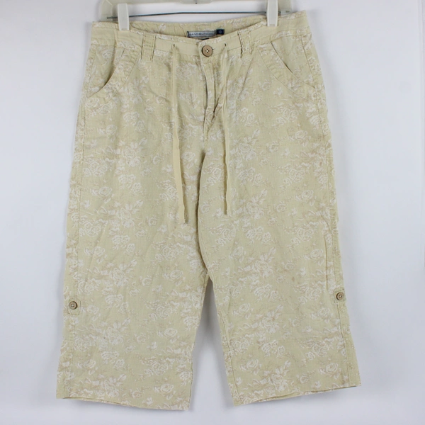 Bandolinoblu Women's 10 Yellow Floral Print Drawstring Capris