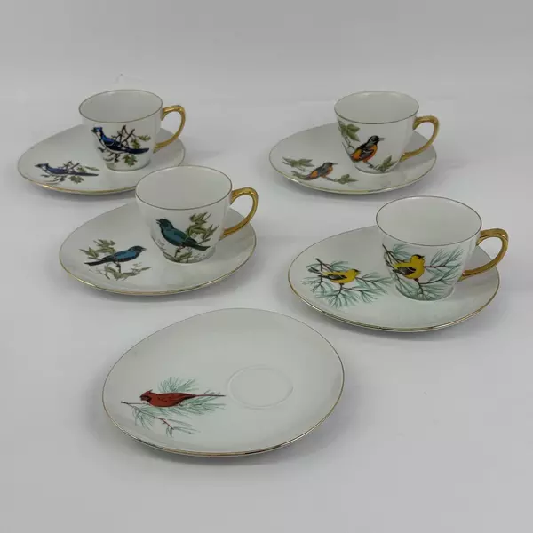 9 Piece 1962 Westminster China Songbird Snack Plate And Cup Set Rare