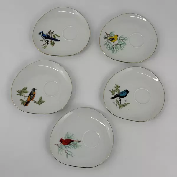 9 Piece 1962 Westminster China Songbird Snack Plate And Cup Set Rare