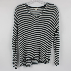 Eileen Fisher Women's S Striped Organic Linen Long Sleeve Stripped Black White