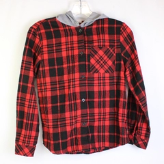 Unbranded Black and Red Plaid Hooded Button-Up Boys' Size 11-12Y