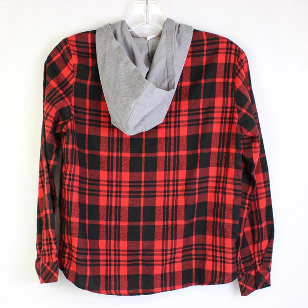 Unbranded Black and Red Plaid Hooded Button-Up Boys' Size 11-12Y
