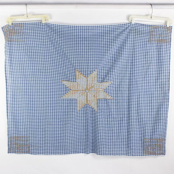 Unbranded Blue/White Gingham Tablecloth Hand Embroidered Stars 54" x 42"