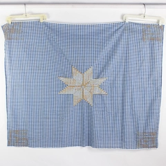 Unbranded Blue/White Gingham Tablecloth Hand Embroidered Stars 54" x 42"
