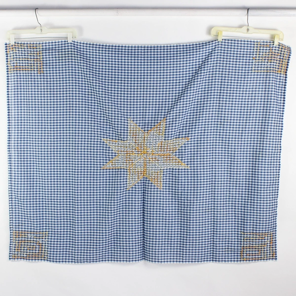 Unbranded Blue/White Gingham Tablecloth Hand Embroidered Stars 54" x 42"