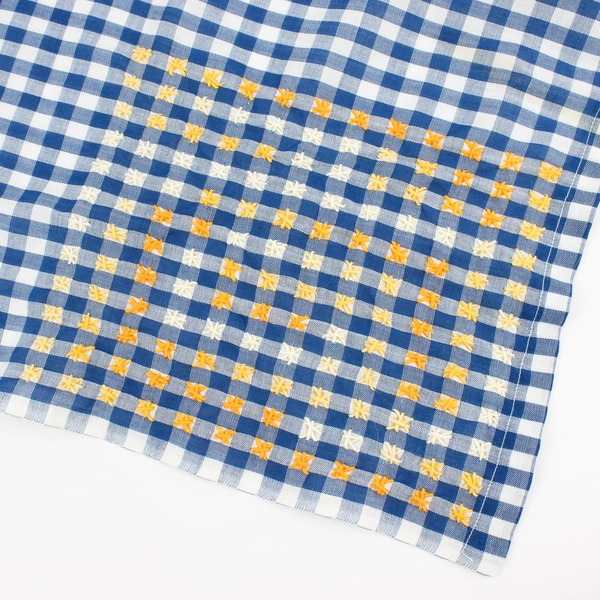 Unbranded Blue/White Gingham Tablecloth Hand Embroidered Stars 54" x 42"