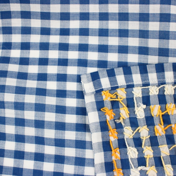 Unbranded Blue/White Gingham Tablecloth Hand Embroidered Stars 54" x 42"