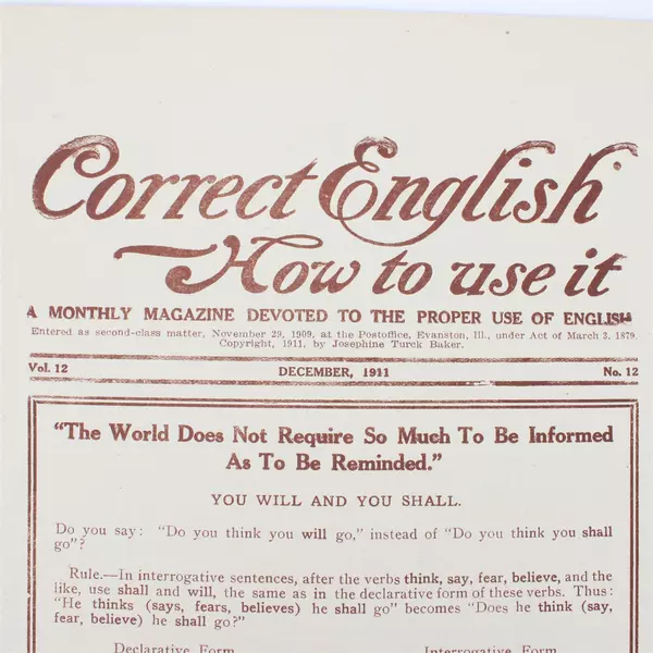 Antique Copy Correct English How to Use It From December 1911 Magazine 