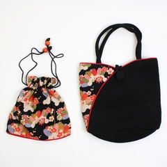Multicolor Floral Design Asian-Inspired Handbag and Pouch Set