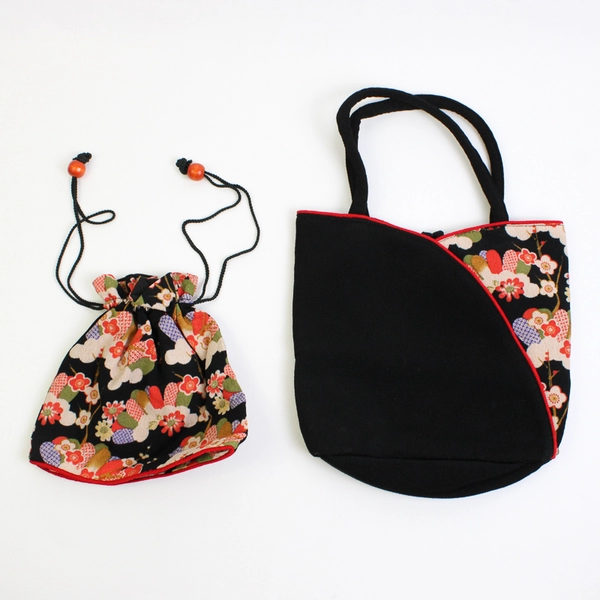 Multicolor Floral Design Asian-Inspired Handbag and Pouch Set