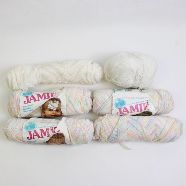 Lot of 6 Partially Used Yarn Skeins Pastel and White 270 Grams Total