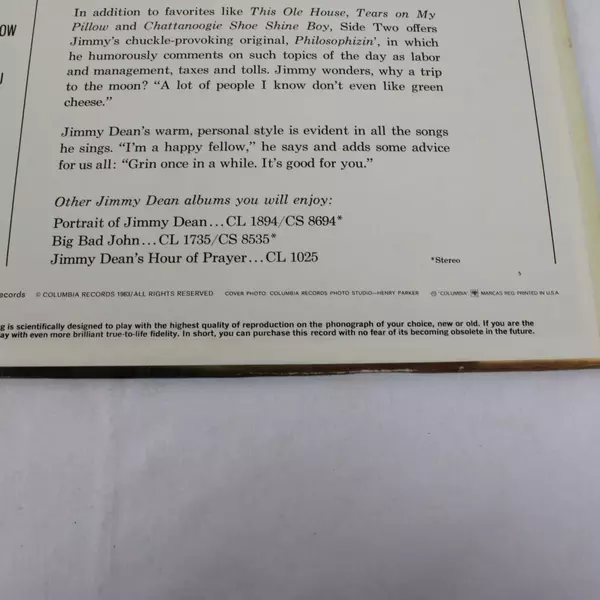 Jimmy Dean Everybody's Favorite Vinyl LP Record Pre-Owned Condition