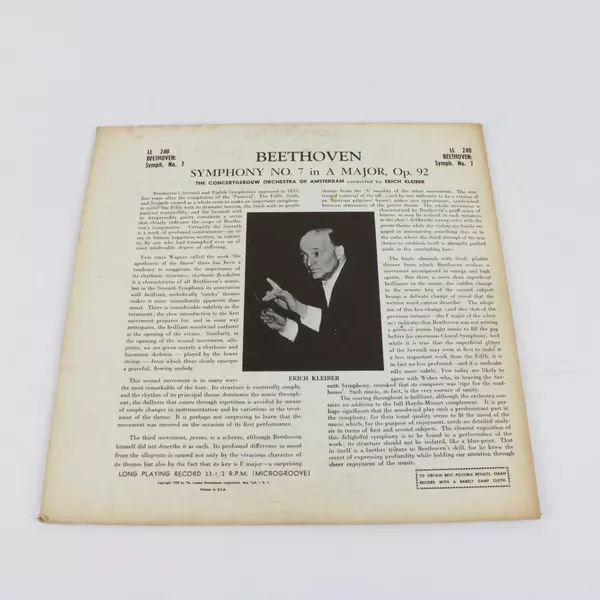 Beethoven Symphony No. 7 Erich Kleiber Amsterdam Orchestra LP