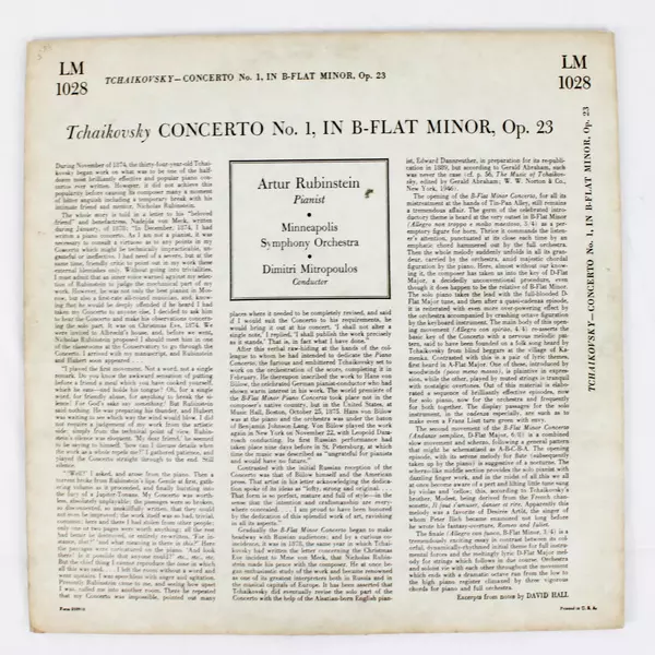 Tchaikovsky Concerto No. 1 in B-flat Minor LM-1028 Artur Rubinstein Piano Solo