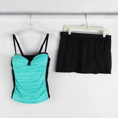 Bal Harbor Swim Bathing Top and Skirt Set Black and Blue Women's Size Medium