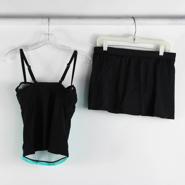 Bal Harbor Swim Bathing Top and Skirt Set Black and Blue Women's Size Medium