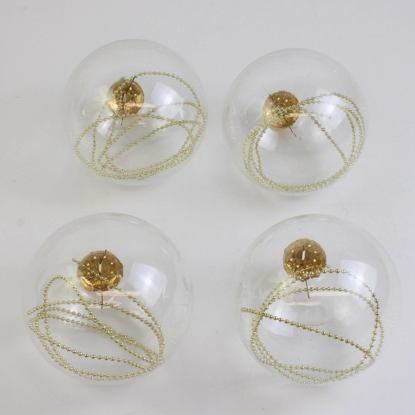 Lot Of 4 Unbranded Clear Glass Hanging Ornament Chistmas 4" Diameter