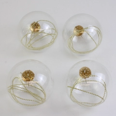 Lot Of 4 Unbranded Clear Glass Hanging Ornament Chistmas 4" Diameter