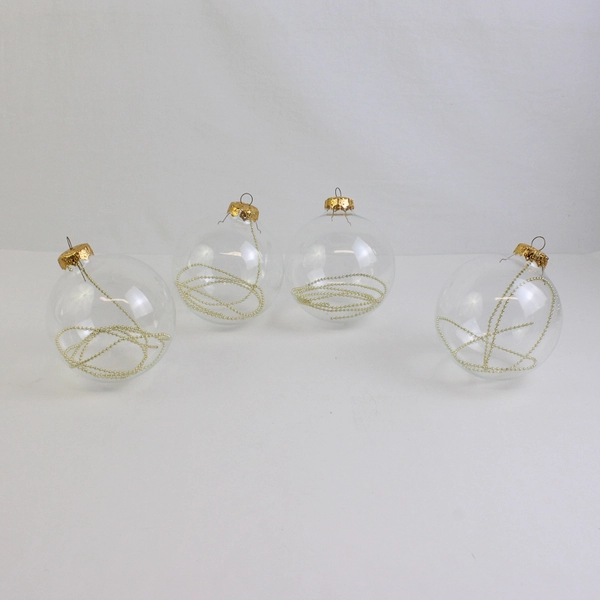 Lot Of 4 Unbranded Clear Glass Hanging Ornament Chistmas 4" Diameter