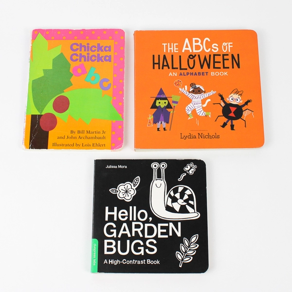 Lot of 3 Children's Board Books 2 ABC Books 1 Garden Bugs Contrast Book