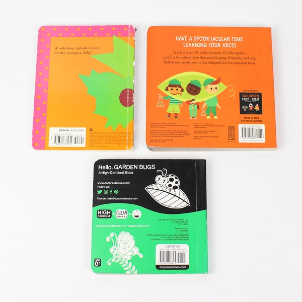 Lot of 3 Children's Board Books 2 ABC Books 1 Garden Bugs Contrast Book