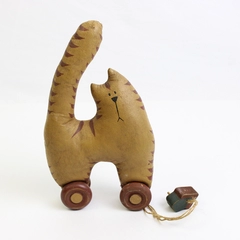 Painted Canvas Folk Art Decorative Pull Toy Cat Figure 9"