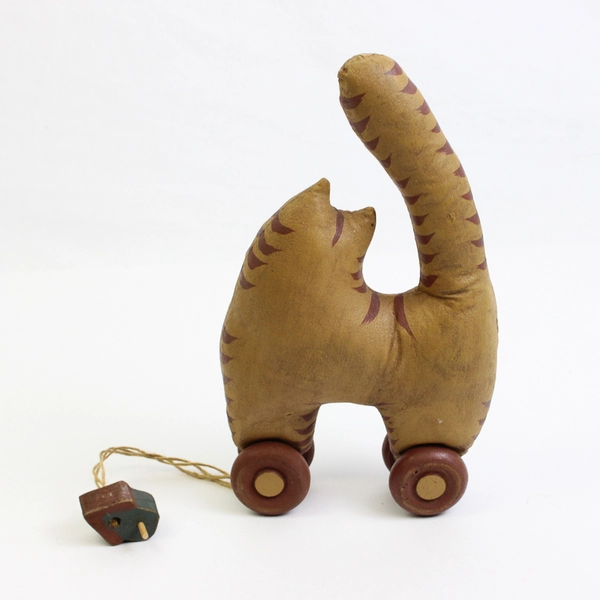 Painted Canvas Folk Art Decorative Pull Toy Cat Figure 9"