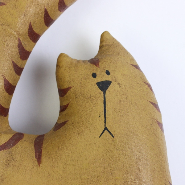 Painted Canvas Folk Art Decorative Pull Toy Cat Figure 9"