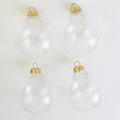 Lot Of 4 Unbranded Small Clear Glass Ornament Round Balls Simple 2.5" Diameter