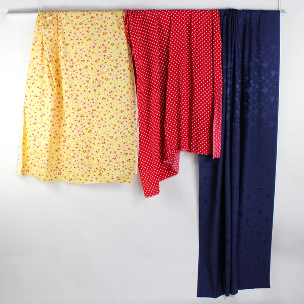 7+ Yard Lot of Leftover Fabrics Red Yellow Blue Polka Dot and Floral