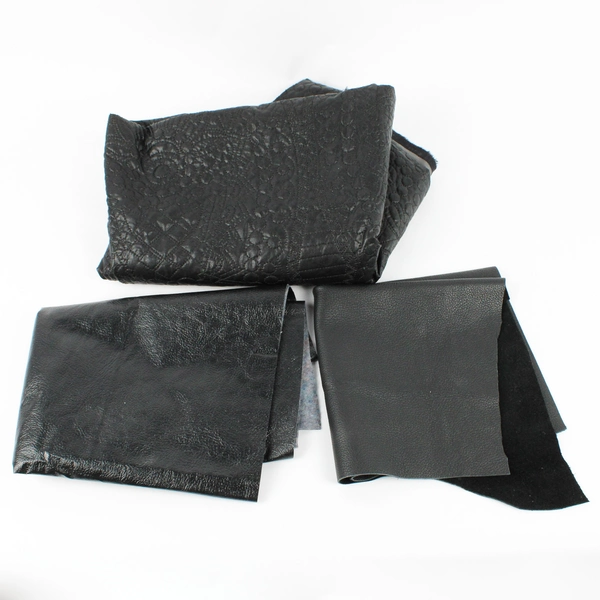 3 Pc Lot of Black Faux Leather Fabric Scraps DIY Crafts