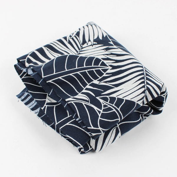 Indigo Wax Katagami Navy & White Tropical Leaf Print Cotton Fabric 1 Yd x 44" W