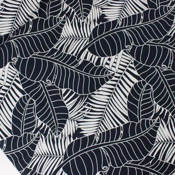 Indigo Wax Katagami Navy & White Tropical Leaf Print Cotton Fabric 1 Yd x 44" W