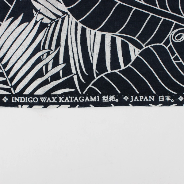 Indigo Wax Katagami Navy & White Tropical Leaf Print Cotton Fabric 1 Yd x 44" W
