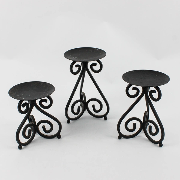 Lot of 3 Black Metal Pillar Candle Holders Graduated From 4" Diameter