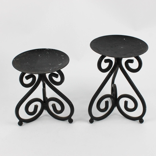 Lot of 3 Black Metal Pillar Candle Holders Graduated From 4" Diameter