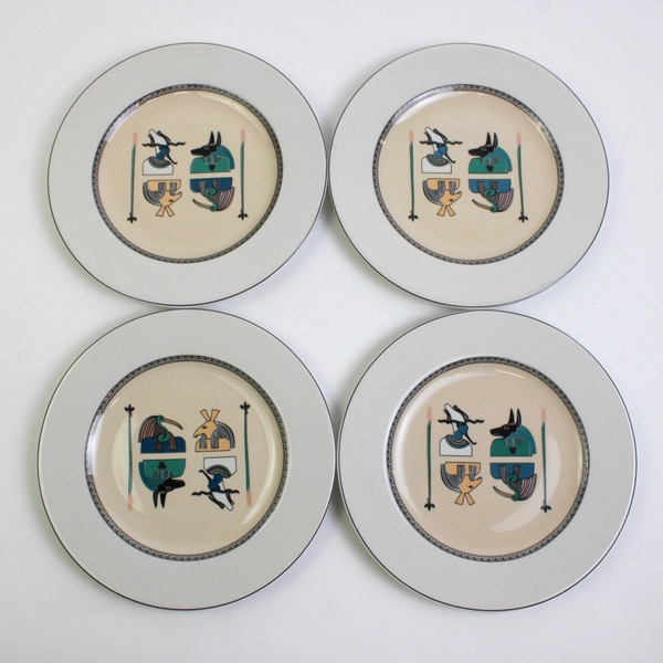 Lot Of 4 Pier 1 Imports Ancient Egyptian Patterned Bread Plates 7.75" Diameter