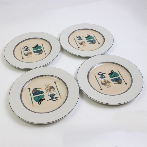 Lot Of 4 Pier 1 Imports Ancient Egyptian Patterned Bread Plates 7.75" Diameter