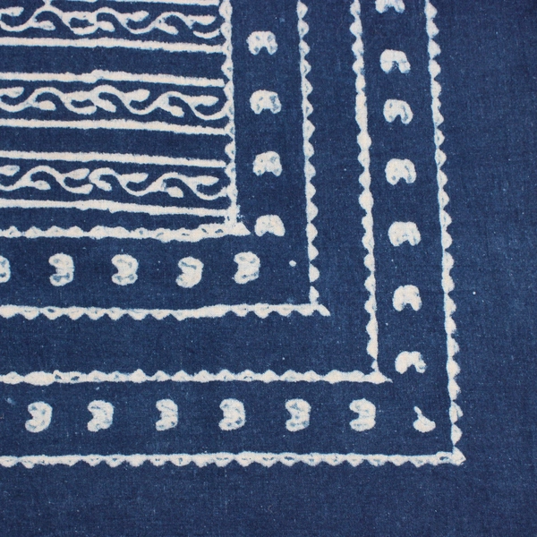 Hand Block Printed Blue Cotton 52" Square Tablecloth
