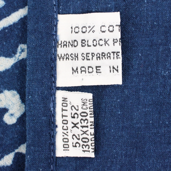 Hand Block Printed Blue Cotton 52" Square Tablecloth