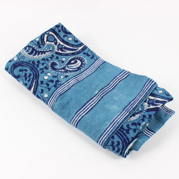 Handblock Blue Paisley Pattern Cotton Tablecloth 52" x 52" Square FLAWED