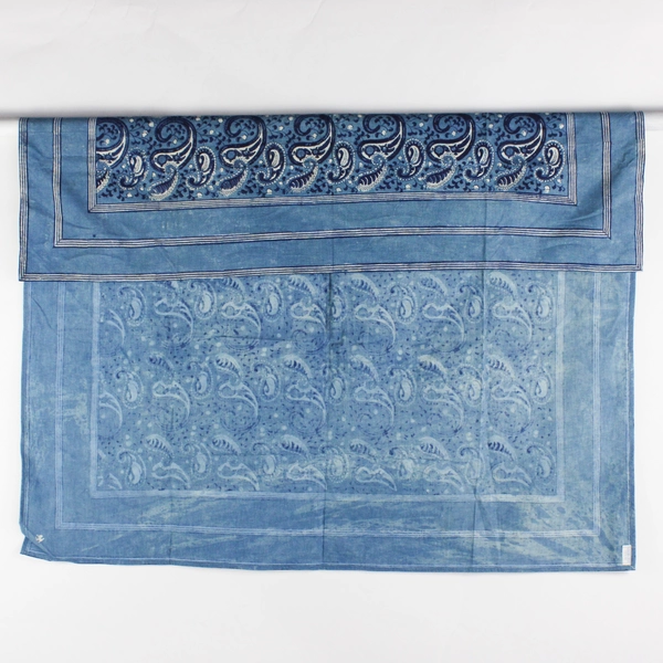 Handblock Blue Paisley Pattern Cotton Tablecloth 52" x 52" Square FLAWED