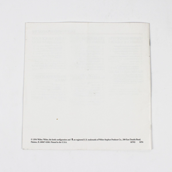 Weber Owner's Guide Instructions & Recipes 1994 Paperback