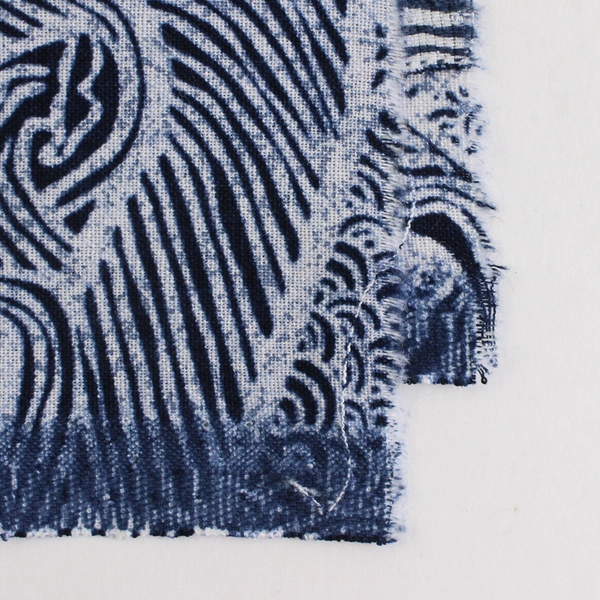 Indigo Wax Katagami Navy & White Ocean Wave Print Cotton Fabric 1.5 Yd x 45" W